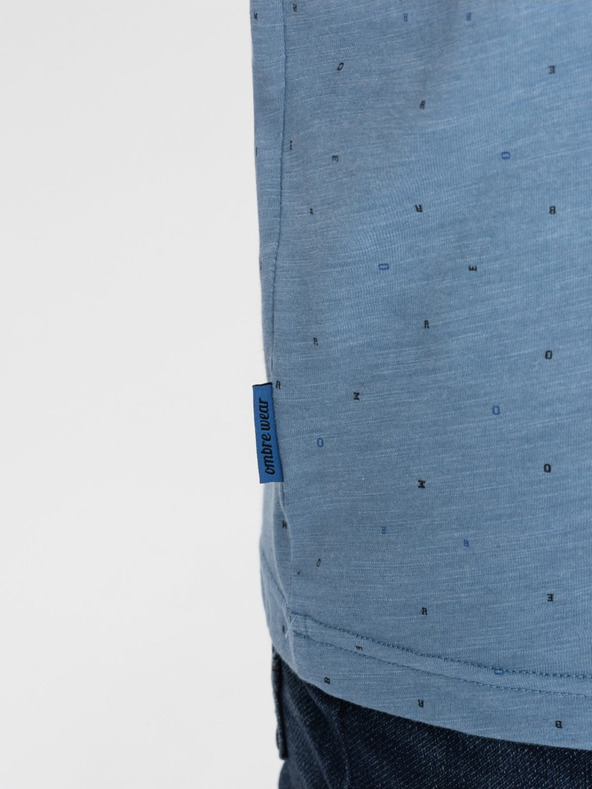 Ombre Clothing Svetlomodré pánske vzorované tričko Ombre Oblečenie