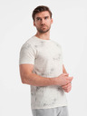 Ombre Clothing Krémové pánske vzorované tričko Ombre Oblečenie