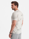 Ombre Clothing Krémové pánske vzorované tričko Ombre Oblečenie