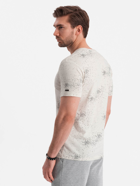 Ombre Clothing Krémové pánske vzorované tričko Ombre Oblečenie
