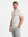 Ombre Clothing Krémové pánske vzorované tričko Ombre Oblečenie