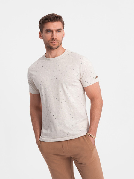 Ombre Clothing Béžové pánske vzorované tričko Ombre oblečenie