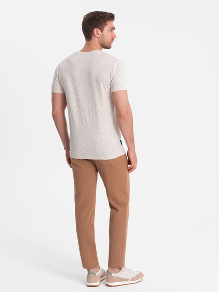 Ombre Clothing Béžové pánske vzorované tričko Ombre oblečenie