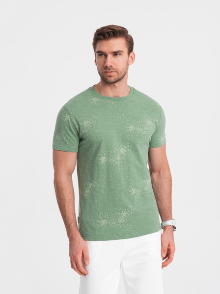 Ombre Clothing Svetlozelené pánske vzorované tričko Ombre Oblečenie