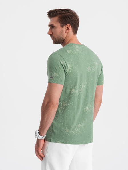 Ombre Clothing Svetlozelené pánske vzorované tričko Ombre Oblečenie
