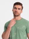 Ombre Clothing Svetlozelené pánske vzorované tričko Ombre Oblečenie