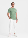 Ombre Clothing Svetlozelené pánske vzorované tričko Ombre Oblečenie