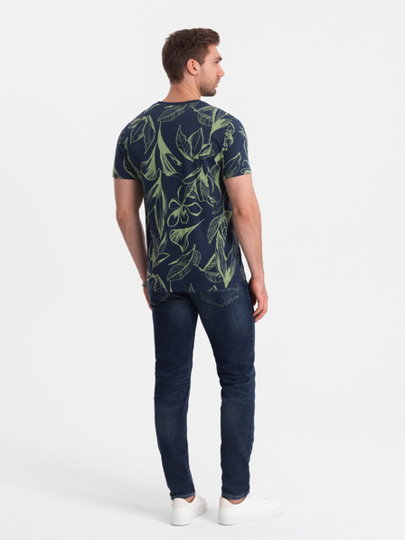 Ombre Clothing Zeleno-modré pánske vzorované tričko Ombre Oblečenie