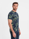 Ombre Clothing Zeleno-modré pánske vzorované tričko Ombre Oblečenie