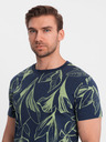 Ombre Clothing Zeleno-modré pánske vzorované tričko Ombre Oblečenie