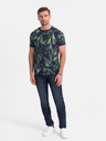 Ombre Clothing Zeleno-modré pánske vzorované tričko Ombre Oblečenie