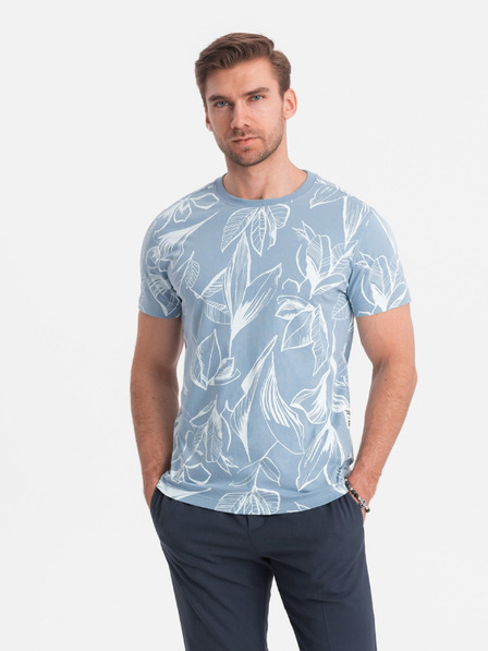 Ombre Clothing Svetlomodré pánske vzorované tričko Ombre Oblečenie