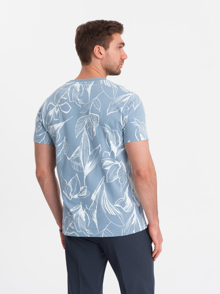 Ombre Clothing Svetlomodré pánske vzorované tričko Ombre Oblečenie