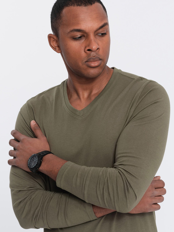 Ombre Clothing Khaki pánske základné tričko Ombre Clothing