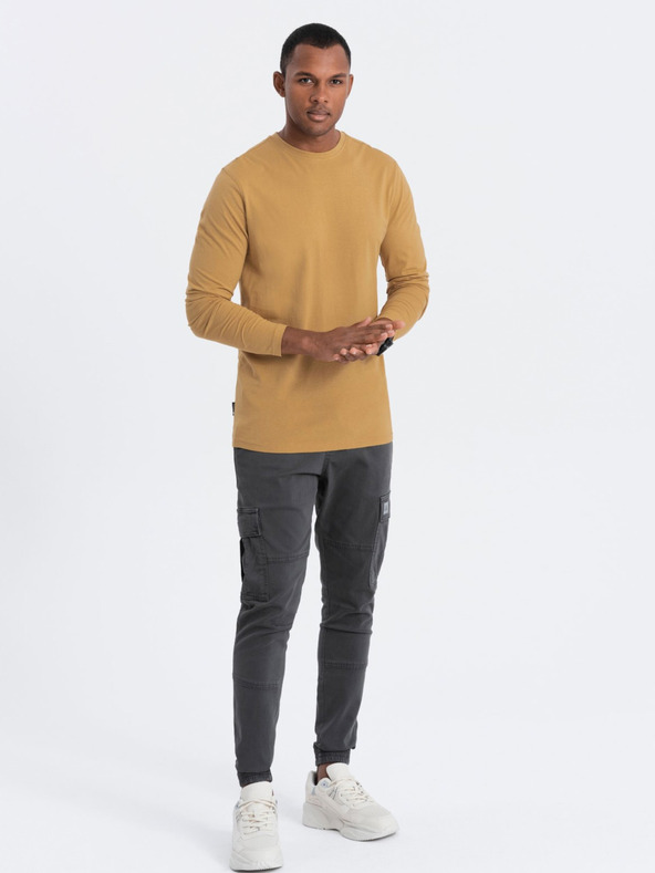 Ombre Clothing Horčicová pánska základná košeľa Ombre Clothing