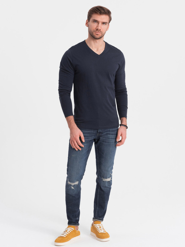 Ombre Clothing Tmavomodré pánske základné tričko Ombre Clothing