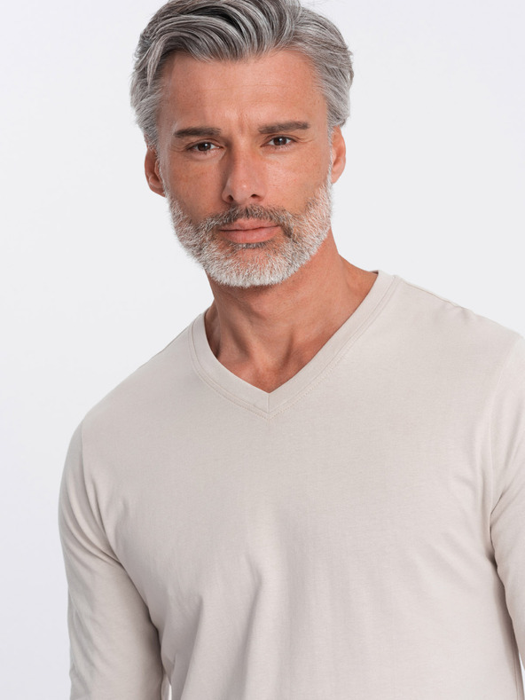 Ombre Clothing Béžové pánske základné tričko Ombre Oblečenie