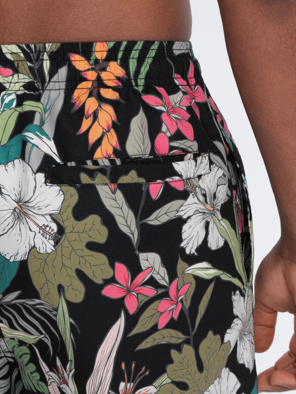 Ombre Clothing Pánske čierno-zelené tropické vzorované plavky Ombre Oblečenie