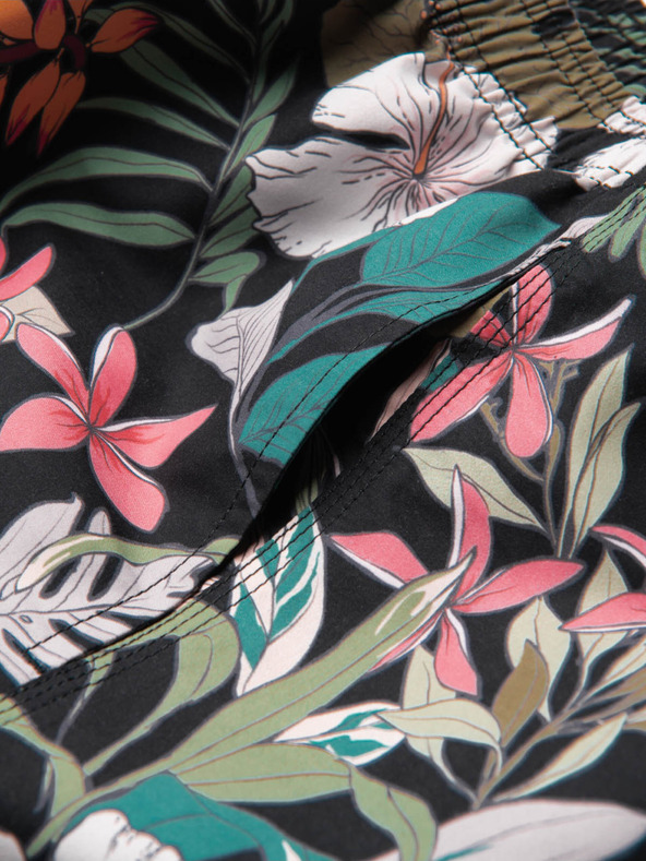 Ombre Clothing Pánske čierno-zelené tropické vzorované plavky Ombre Oblečenie