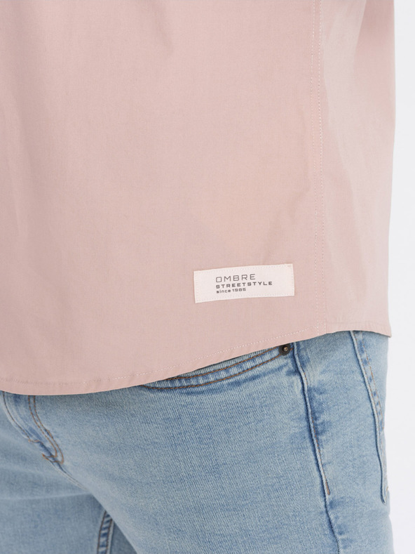 Ombre Clothing Svetlohnedá pánska košeľa s krátkym rukávom Ombre Clothing