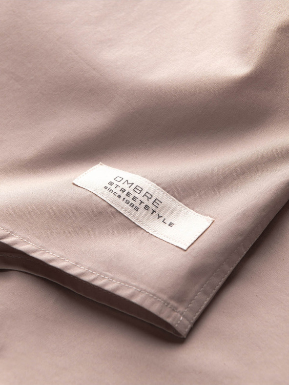 Ombre Clothing Svetlohnedá pánska košeľa s krátkym rukávom Ombre Clothing