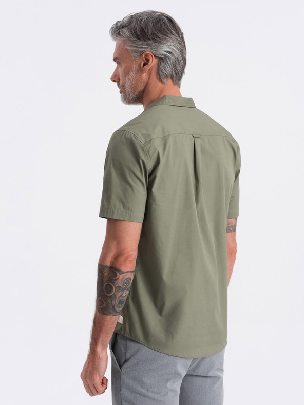 Ombre Clothing Khaki pánska košeľa s krátkym rukávom Oblečenie Ombre