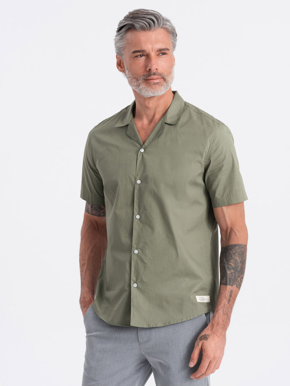 Ombre Clothing Khaki pánska košeľa s krátkym rukávom Oblečenie Ombre