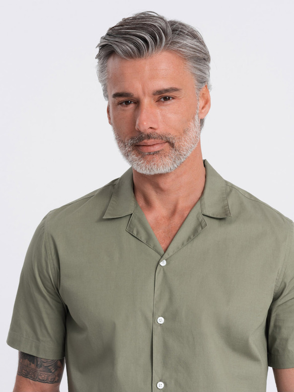 Ombre Clothing Khaki pánska košeľa s krátkym rukávom Oblečenie Ombre