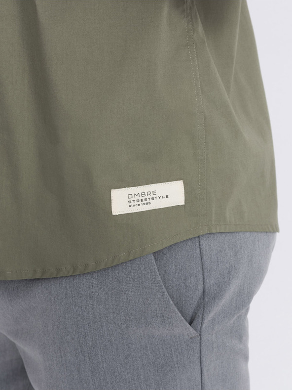 Ombre Clothing Khaki pánska košeľa s krátkym rukávom Oblečenie Ombre