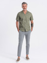 Ombre Clothing Khaki pánska košeľa s krátkym rukávom Oblečenie Ombre