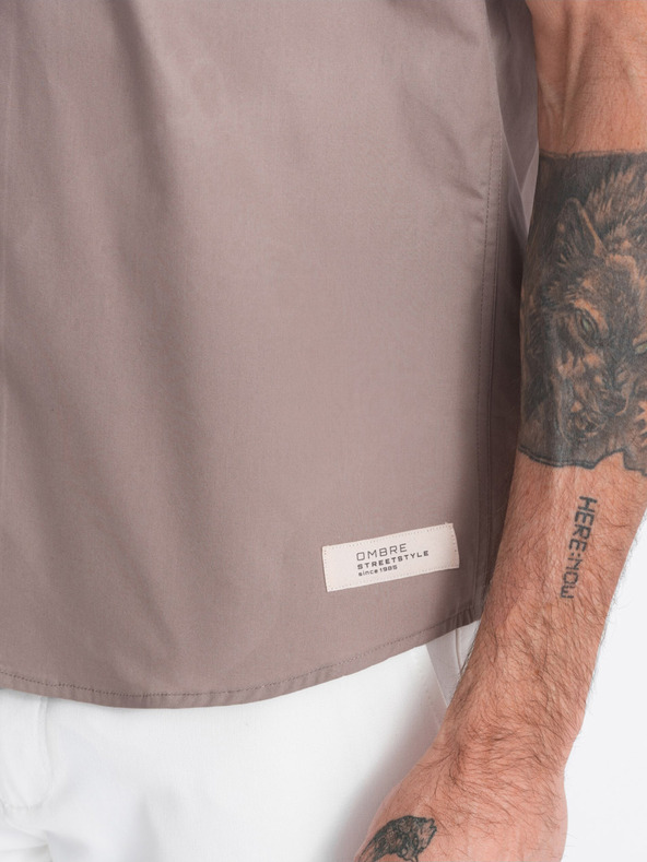Ombre Clothing Hnedá pánska košeľa s krátkym rukávom Ombre Oblečenie