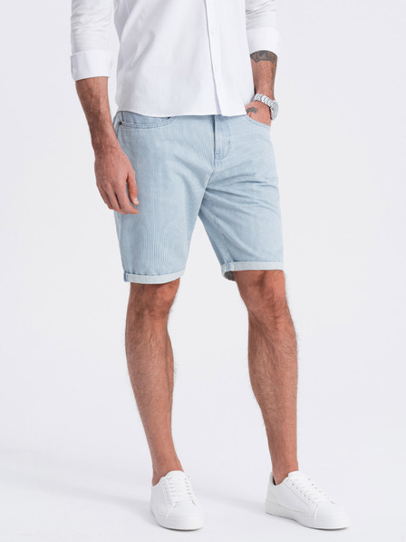 Ombre Clothing Svetlomodré pánske džínsové pruhované šortky Ombre oblečenie