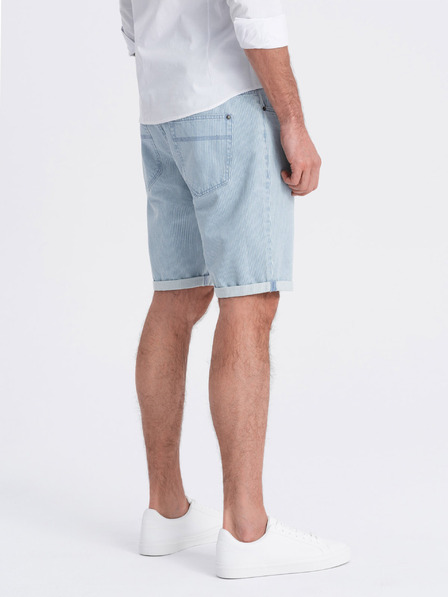 Ombre Clothing Svetlomodré pánske džínsové pruhované šortky Ombre oblečenie