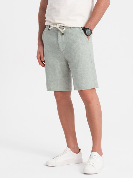 Ombre Clothing Svetlozelené pánske šortky z ľanovej zmesi Ombre Oblečenie