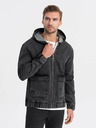 Ombre Clothing Čierna pánska džínsová bunda s kapucňou Ombre Clothing