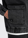 Ombre Clothing Čierna pánska džínsová bunda s kapucňou Ombre Clothing