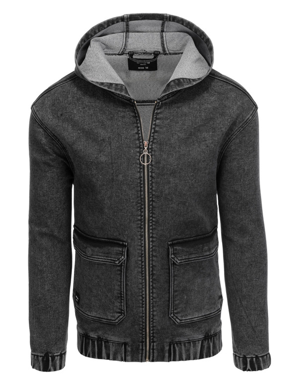 Ombre Clothing Čierna pánska džínsová bunda s kapucňou Ombre Clothing