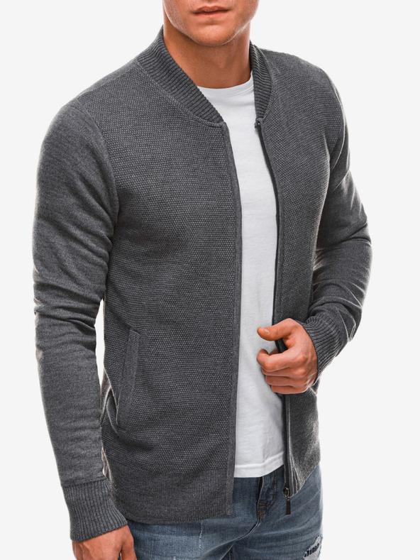 Edoti Šedý pánsky sveter so zipsom Edoti