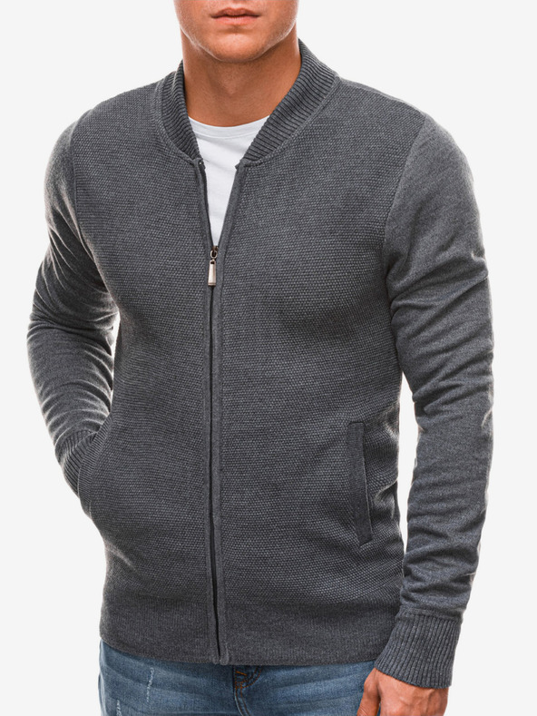 Edoti Šedý pánsky sveter so zipsom Edoti