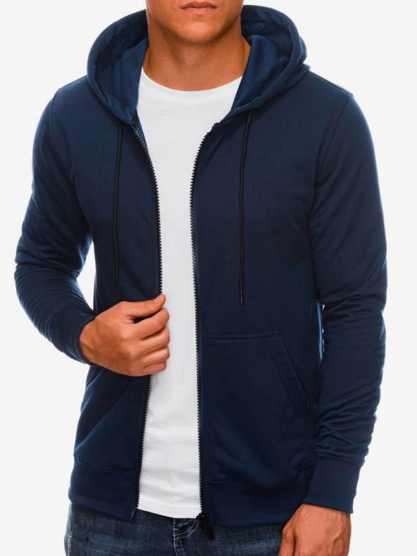 Edoti Tmavomodrá pánska mikina na zips s kapucňou Edoti