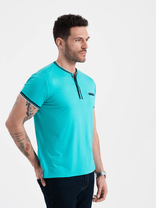 Ombre Clothing Tyrkysová pánska košeľa na gombíky Ombre Oblečenie