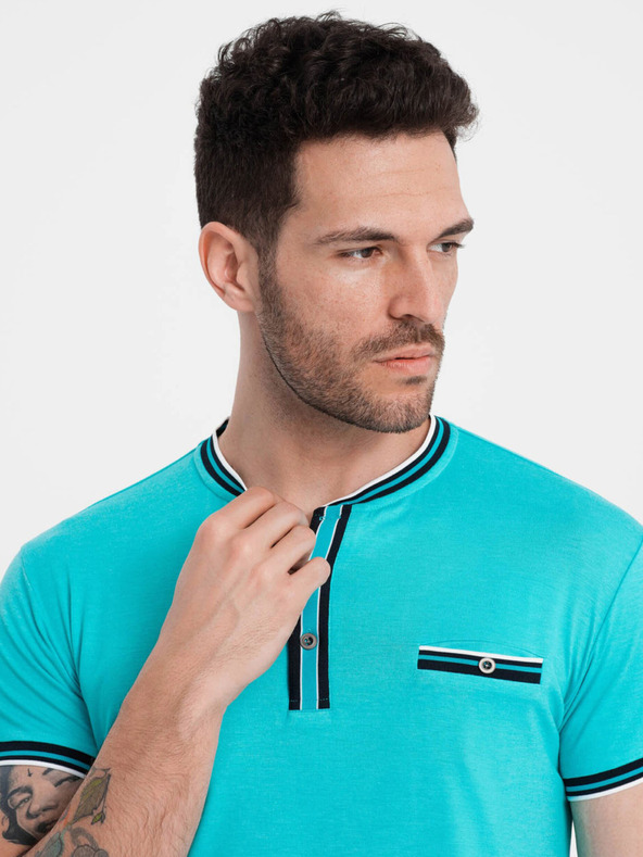 Ombre Clothing Tyrkysová pánska košeľa na gombíky Ombre Oblečenie