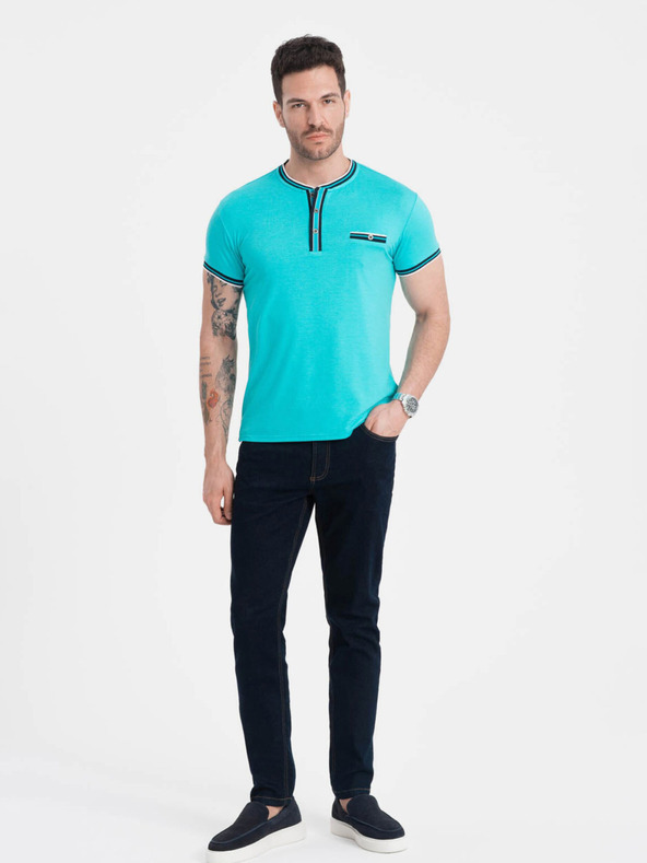 Ombre Clothing Tyrkysová pánska košeľa na gombíky Ombre Oblečenie