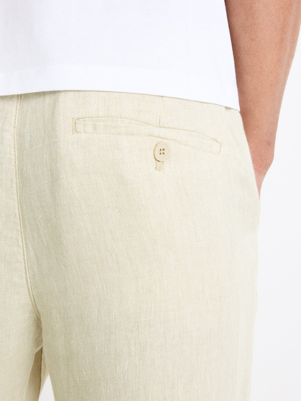 Celio Béžové pánske plátené nohavice Celio Dolinus