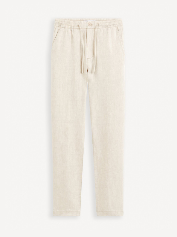 Celio Béžové pánske plátené nohavice Celio Dolinus