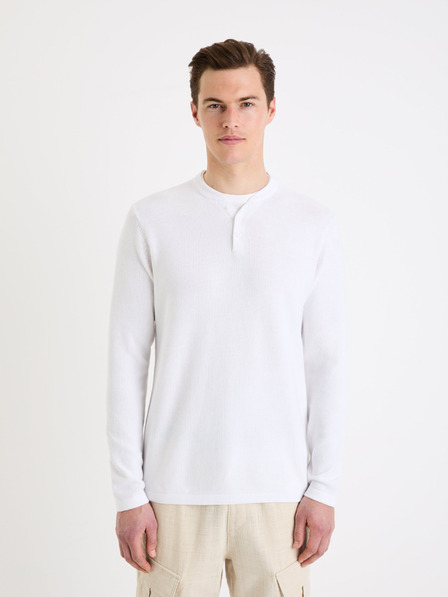 Celio Biely pánsky sveter Celio henley Genicolo