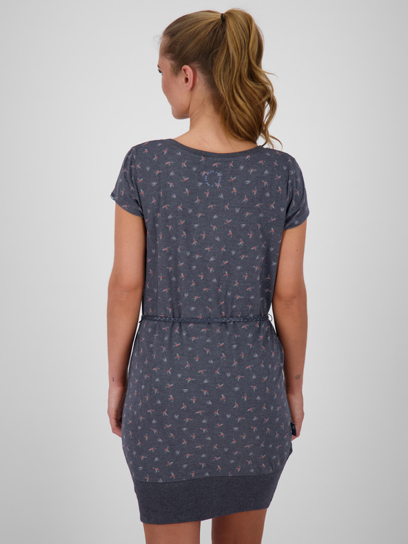 Alife and Kickin Tmavosivé dámske vzorované krátke šaty s opaskom Alife and Kickin