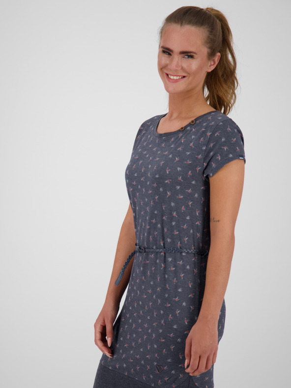 Alife and Kickin Tmavosivé dámske vzorované krátke šaty s opaskom Alife and Kickin