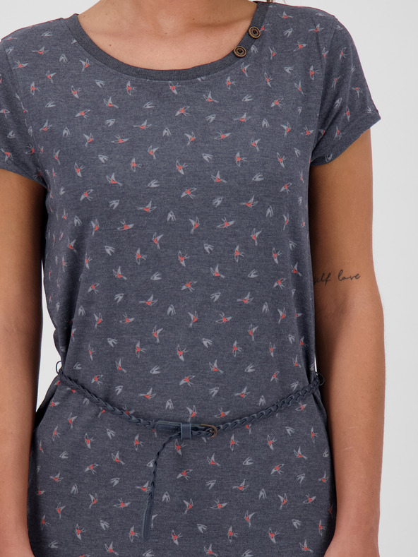 Alife and Kickin Tmavosivé dámske vzorované krátke šaty s opaskom Alife and Kickin