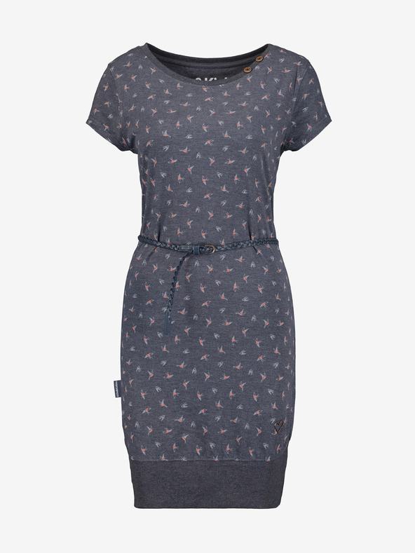 Alife and Kickin Tmavosivé dámske vzorované krátke šaty s opaskom Alife and Kickin